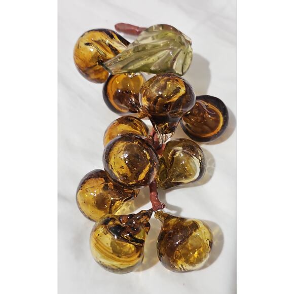 Vintage Handblown Amber Murano Glass Grapes Cluster Leaf MCM Decorative Glass - Picture 9 of 14